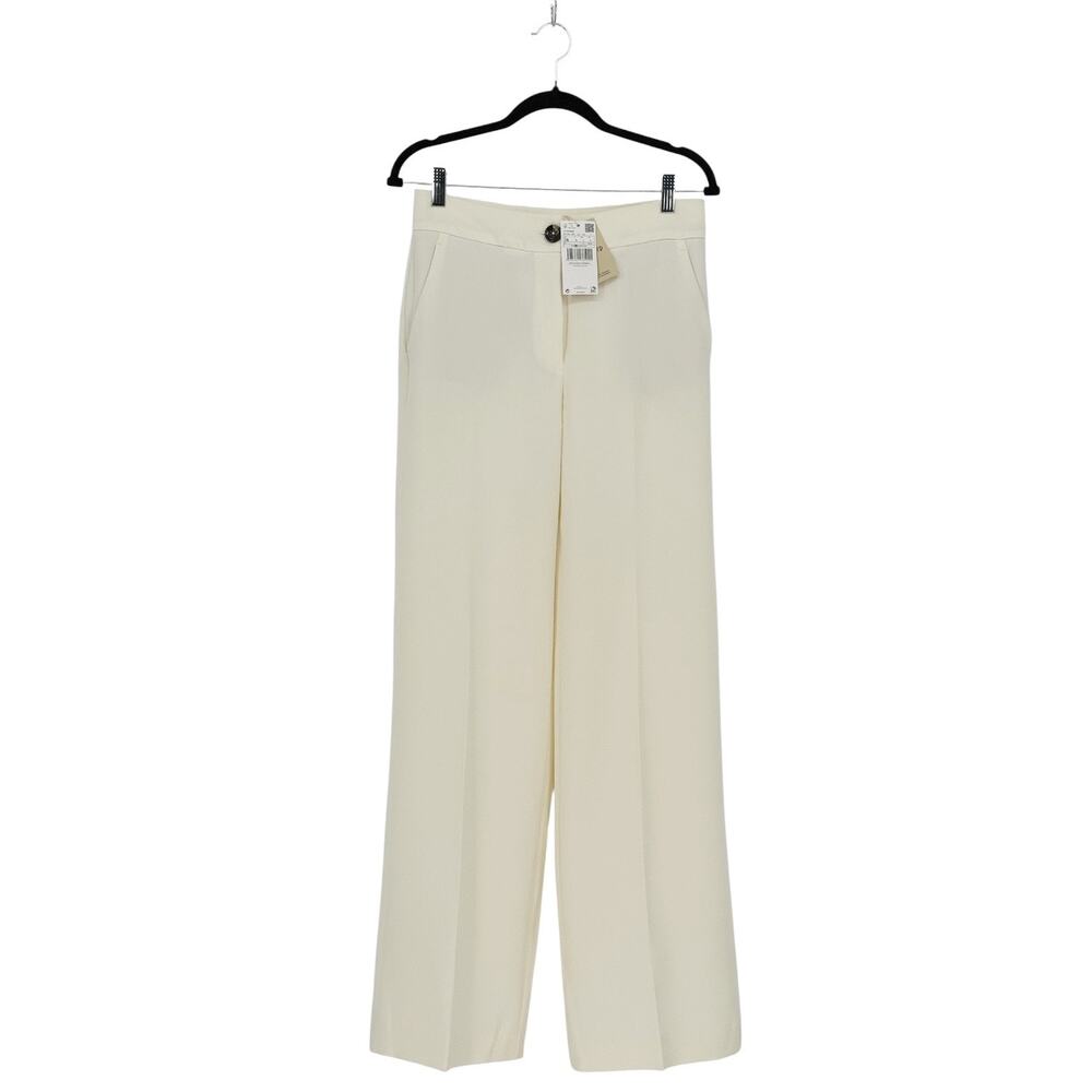 Mango Flowy Palazzo Pants Cream Ecru Ivory High Waist Wide Leg Trousers Size 4 - Picture 5 of 11